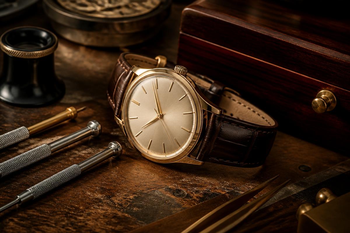 Luxury watches, including Rolex and vintage timepieces, evaluated for a cash offer at Golden Jewelers in Cinnaminson, NJ